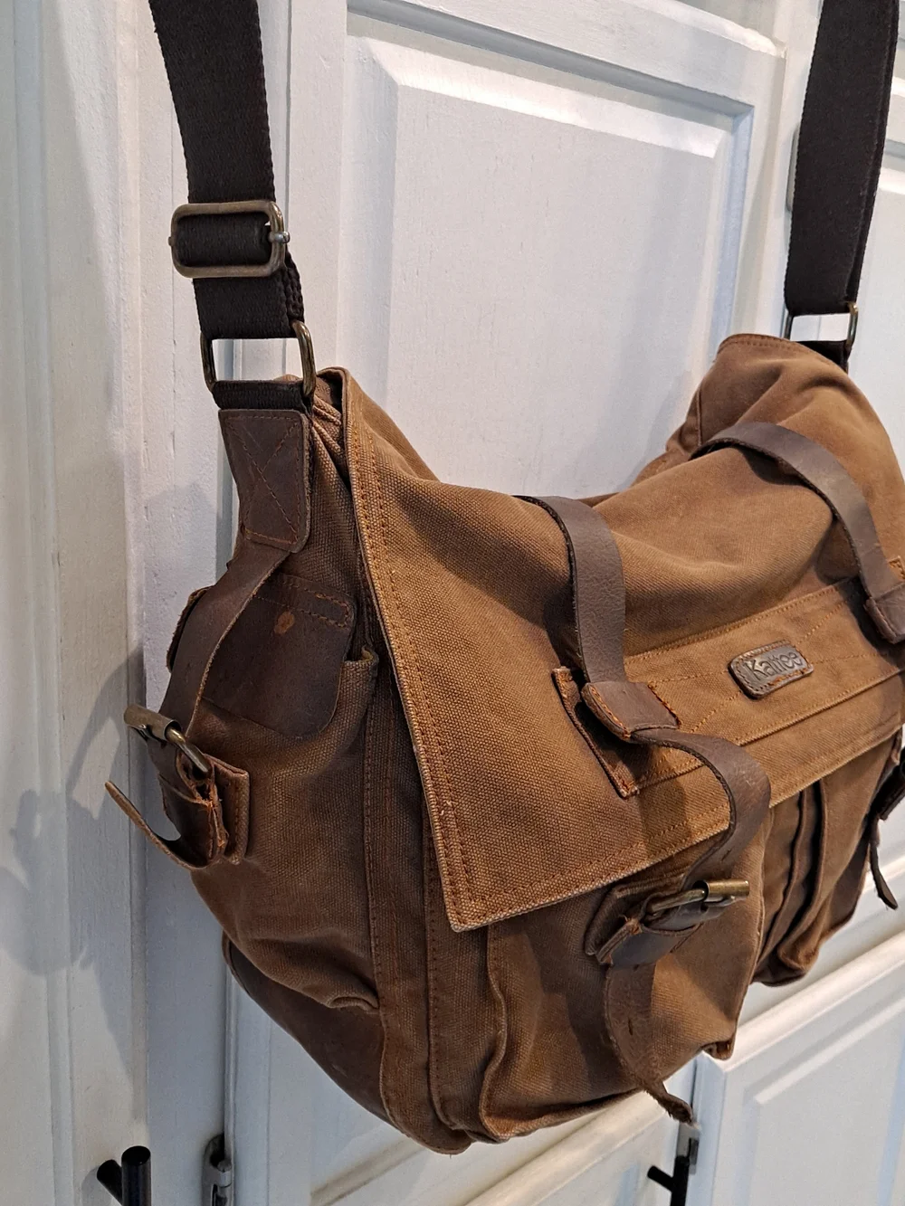 Waxed Canvas Messenger Bag for Men - Tan